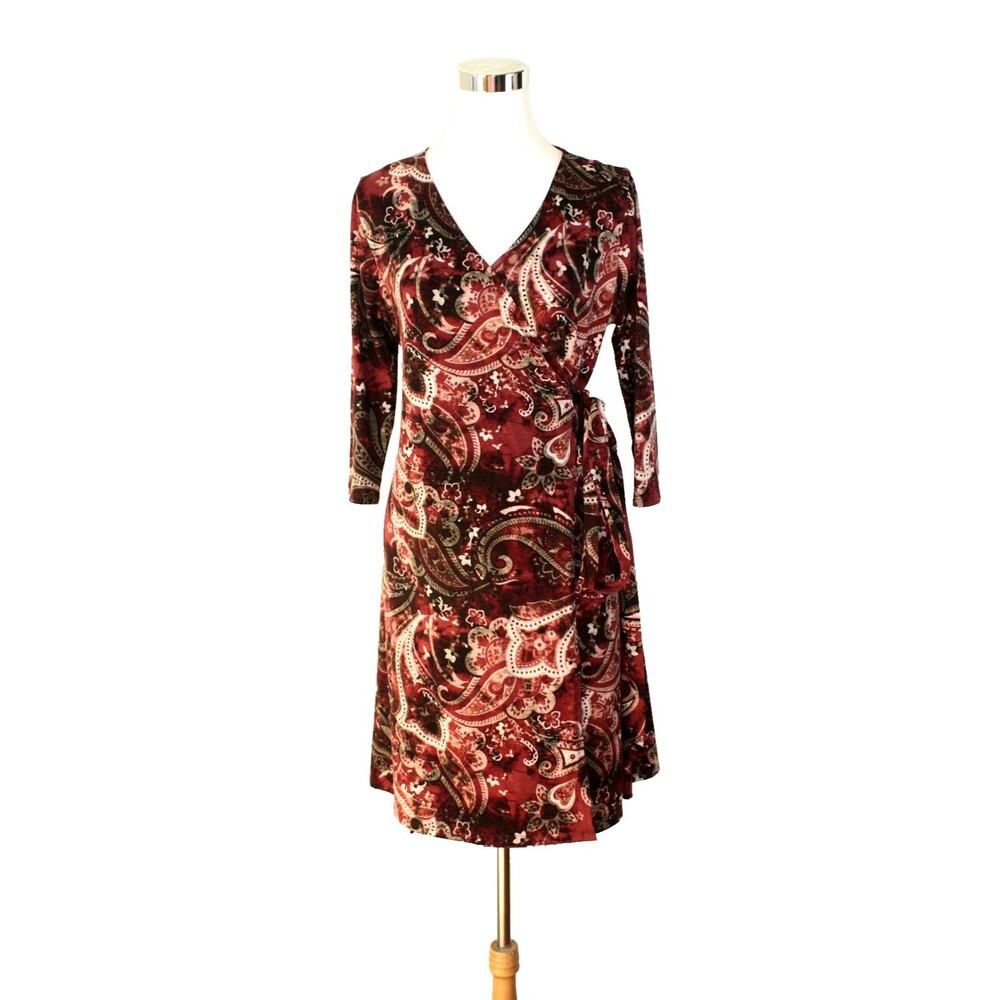 LULAROE Casual Knit Wrap Dress MICHELLE 3/4 Sl. Multicolor Paisley Print ~ M #04